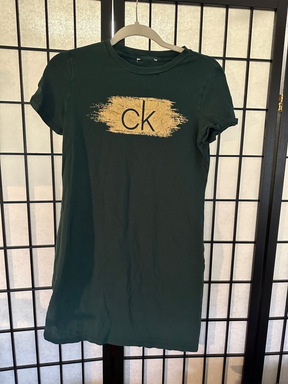 Calvin Klein Dark Green Tee with Gold CK Brush Logo
